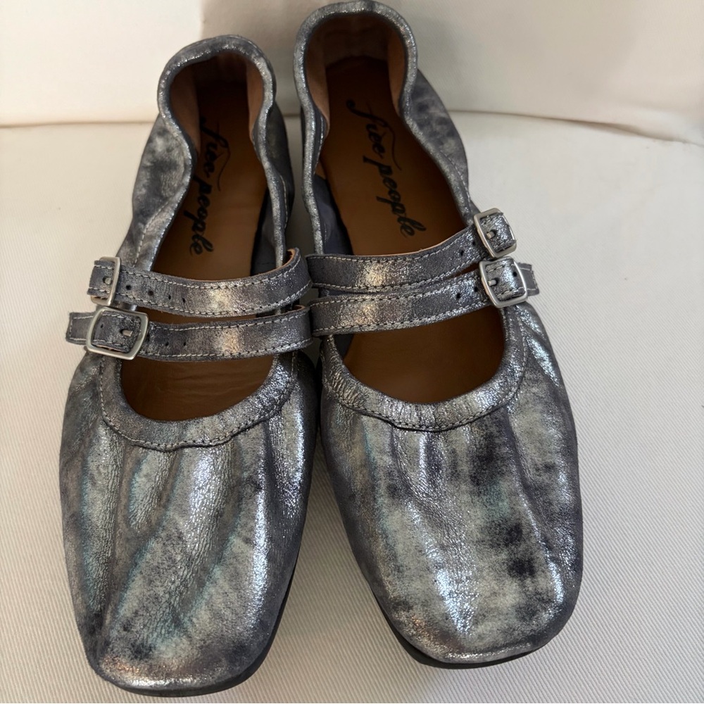Free People Metallic Silver Mary Jane Flats